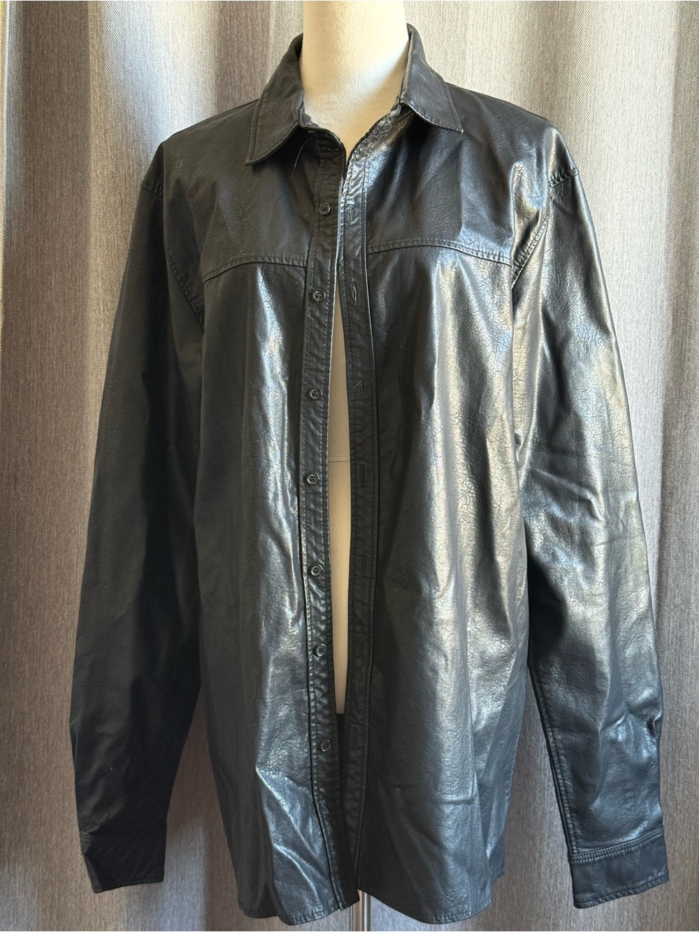 MNML Black Vegan Leather Button-Front Shirt Jacket